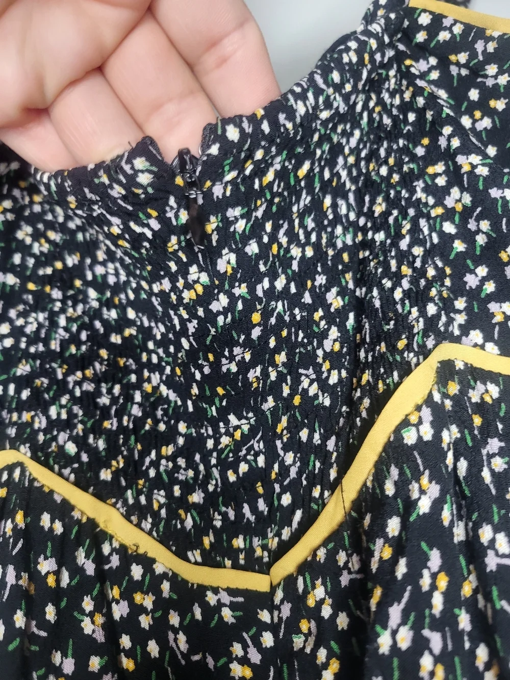 Madewell Black Floral Wide-Leg Jumpsuit with Cream Trim
